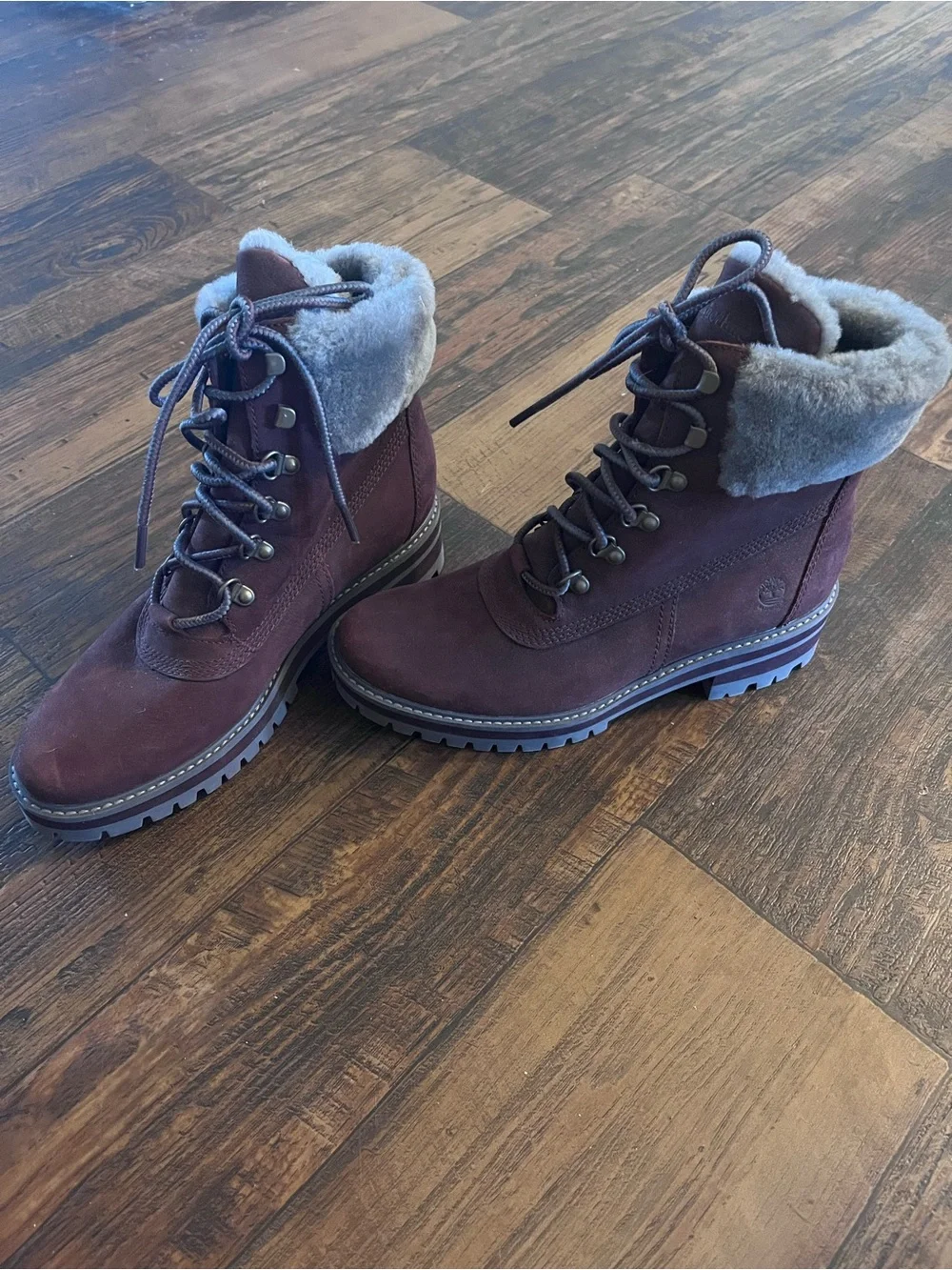 Women's Faux-Fur Lined Suede Lace-Up Boots - Burgundy